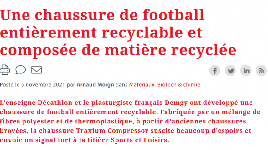 DEMGY and Decathlon: a recyclable and recycled soccer shoe