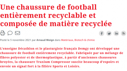 DEMGY et Décathlon : une chaussure de foot recyclable et recyclée